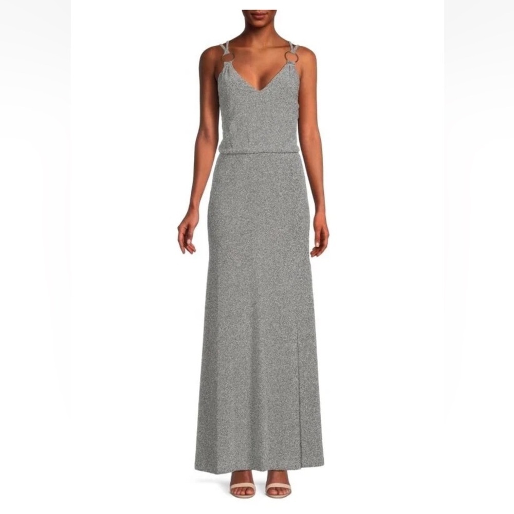 Calvin Klein Silver Shimmer Maxi Evening Dress - Picture 2 of 11